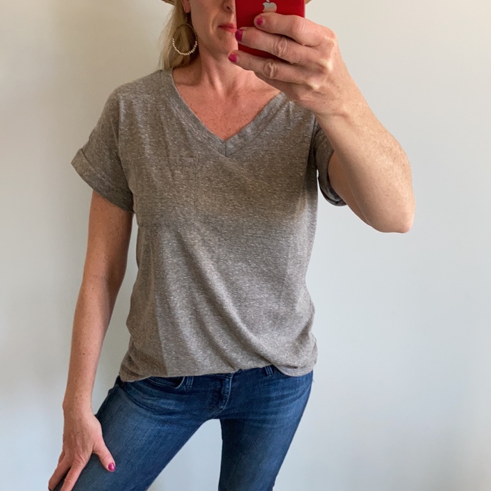 Heather Grey V Neck Short Sleeve Tee - Picture 2 of 9